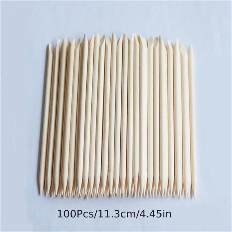 100pcs Double Sided Cuticle Pusher, Multifunctional Nail Art Wooden Stick, Manicure Nail Enhancement Tool, Dead Skin Push Double Headed Stick