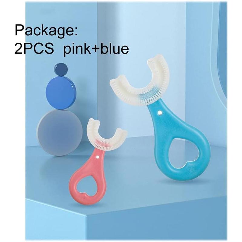 2 Pcs U-Shaped Kids Toothbrush, Premium Soft Manual Training Toothbrush for Kids 2-6 Years Old. (Blue+Pink)