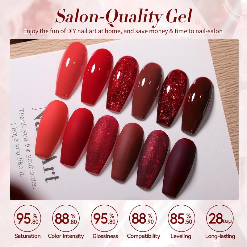 BORN PRETTY Red Gel Nail Polish Set Dark Burgundy Wine Red Gel Polish Bloody Mary Collection Popular Shimmer Glitter Red Nail Gel Soak Off U v LED Gel Nail Art Design Minicure DIY Christmas Gift