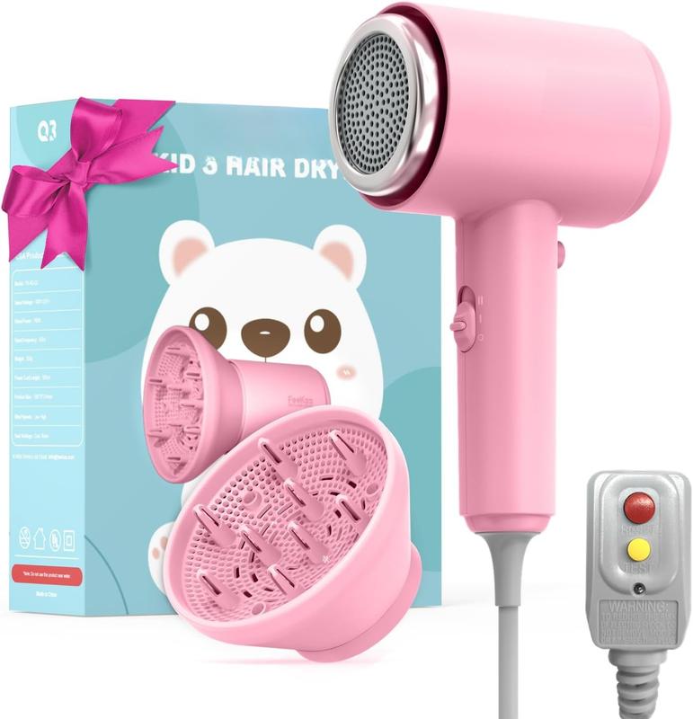 Hair Dryer, Portable Mini Blow Dryer with Diffuser, Quiet Small Hair Dryer for Children, Compact  Hairdryer with DIY Stickers Lightweight, Boy & Girl Birthday Gift, Pink