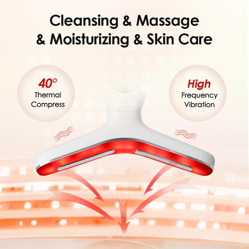 3 in 1 Face & Neck Beauty Massager, LED Light & Heat & Vibration Skin Care Tool, Facial Skin Care Massage Instrument for Women