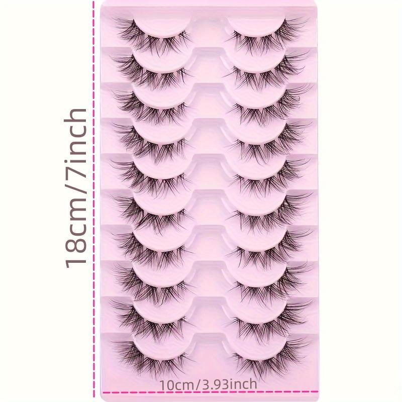 Natural False Eyelashes (10 Pairs), Wispy Cat Eye Faux Cluster Lashes, Volumized False Eyelashes for Women and Girls Eye Makeup Enhancement, Christmas Gift