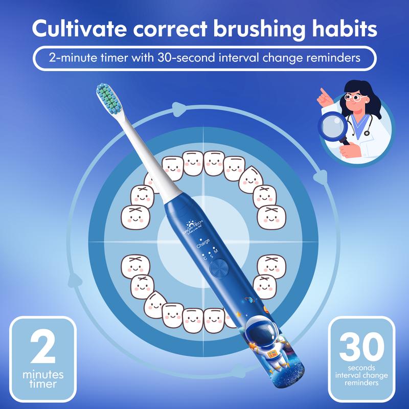 Dada-Tech Kids Electric Toothbrush 3-5-6-12 Rechargeable Electric Toothbrush with Timer 3 Modes Habit-Forming Stickers 31000VPM Power Kids Sonic Toothbrush electric toothbrush