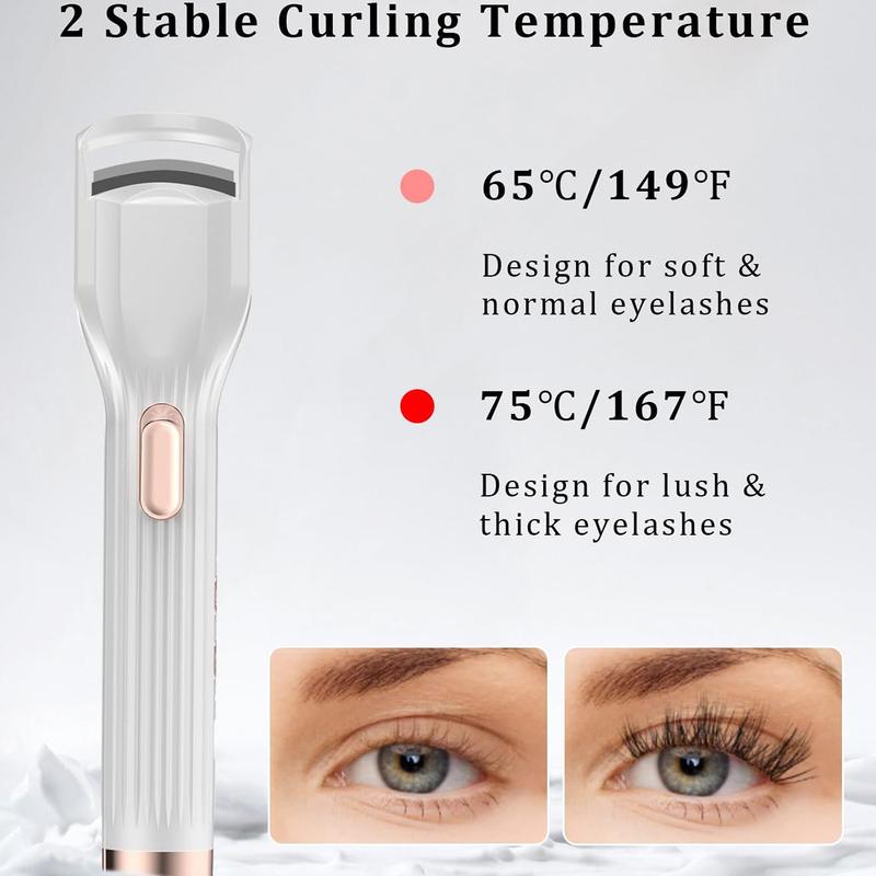 Heated Eyelash Curler - Fast Heat up in 8s - 24 Hours Long Lasting - Rechargeable Electric Eyelash Curler with Type-C, Innovative L Silicone, 2 Heat Modes, Anti-Burn Eyelid