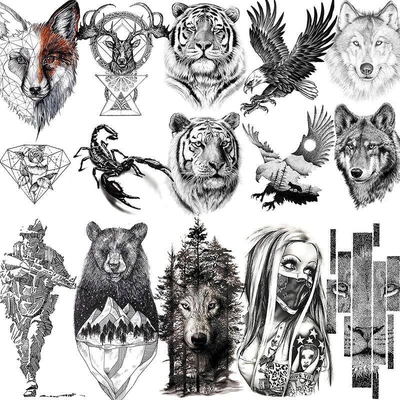 Animal & Figure Pattern Temporary Tattoo Sticker, 10pcs set Realistic Fake Tattoo Decals, Waterproof Body Art Stickers for Women Men