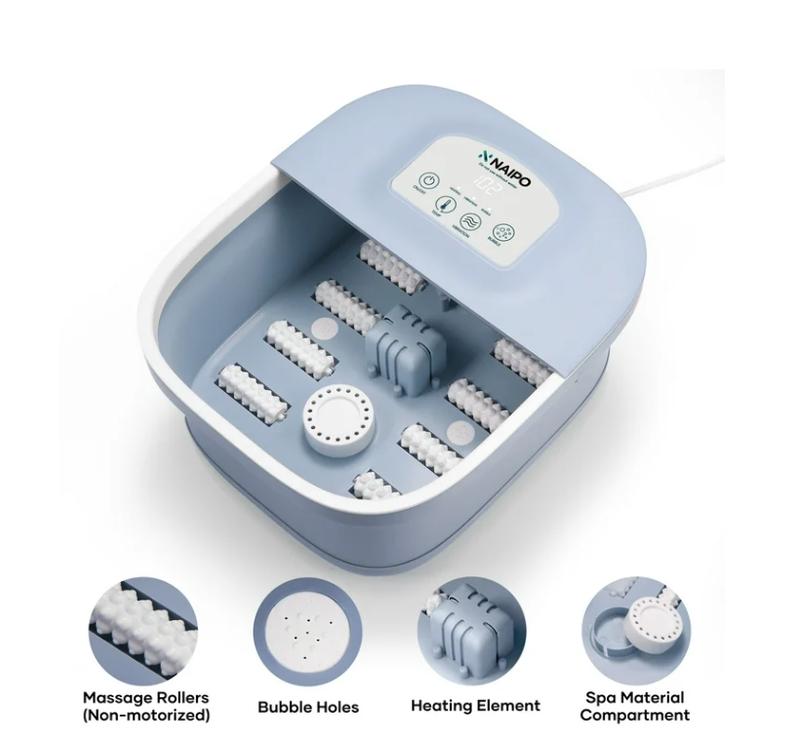 Naipo Foot Spa Bath Massager with Fast Heating, Rich Bubble, Vibration, Rollers, Lower Noise - Blue