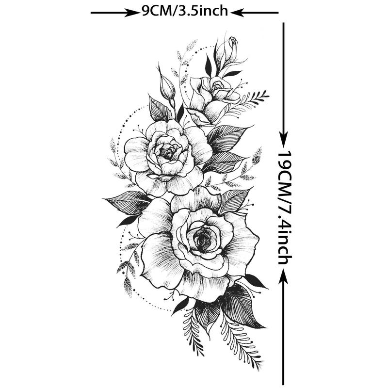 Rose & Peony Pattern Temporary Tattoo Sticker, Fake Tattoo Sticker, Body Art Tattoo Sticker for Women & Girls