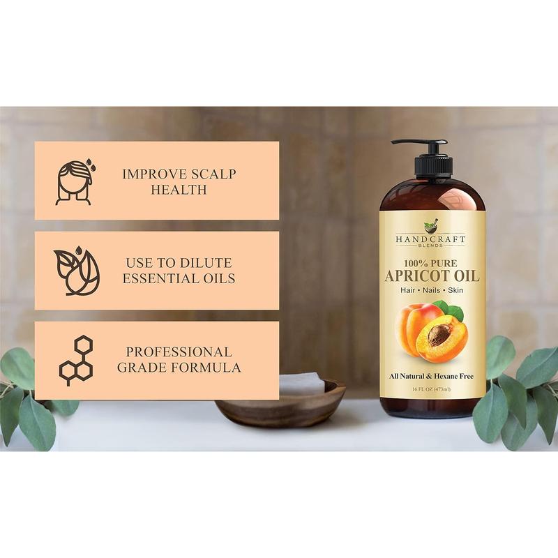 Handcraft Blends Apricot Kernel Oil - 16 Fl Oz - 100% Pure and Natural - Premium Grade Oil for Skin and Hair - Carrier Oil - Hair and Body Oil - Massage Oil - Cold-Pressed and Hexane-Free Handcraft Blends Handcraft Blends