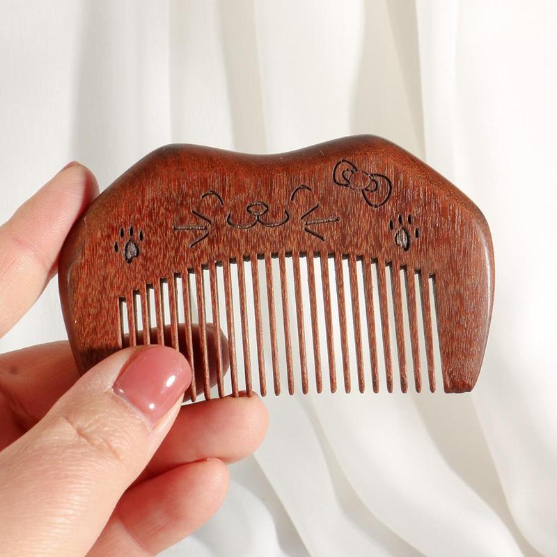 Wooden Cat Pattern Hair Comb, Portable Pocket Comb, Massage Comb, Scalp Massage Comb, Curly Hair Detangling & Styling Tool