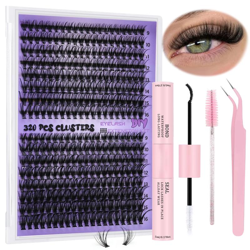 FEEGO Eyelash Extension Kit 30D 40D 9-16mm D Curl Eyelash Curler Kit 320Pcs Includes Eyelash Adhesive as well as Eyelash Tweezers Beauty Brush for Eyelash Extensions Wispy Hybrid Eyelash for Beginners.