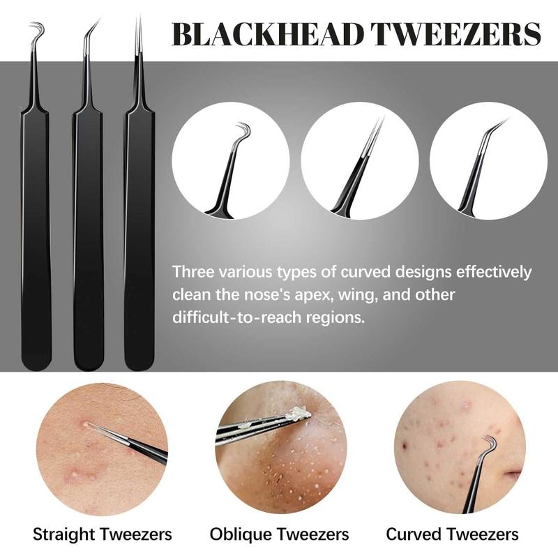 Blackhead Remover Tool, Pimple Extractor Tool Set Extraction Acne Tool Blackhead Whitehead Remover Stainless Steel for Nose and Face with Black Bag - 9 Pieces Thanksgiving, Christmas, New Year Gifts