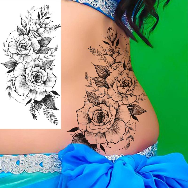 Rose & Peony Pattern Temporary Tattoo Sticker, Fake Tattoo Sticker, Body Art Tattoo Sticker for Women & Girls