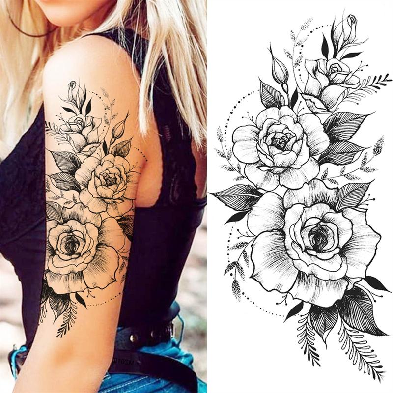 Rose & Peony Pattern Temporary Tattoo Sticker, Fake Tattoo Sticker, Body Art Tattoo Sticker for Women & Girls