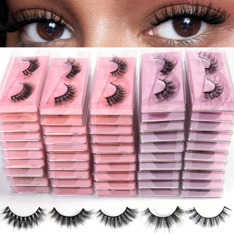 5 Styles Natural Cross Full False Eyelashes Lash Clusters, 50 Pairs Fluffy Slim Faux Cluster Lashes, Volumized False Eyelashes for Women and Girls Eye Makeup Enhancement