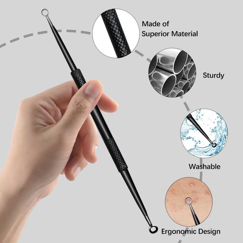 Blackhead Remover Tool, Pimple Extractor Tool Set Extraction Acne Tool Blackhead Whitehead Remover Stainless Steel for Nose and Face with Black Bag - 9 Pieces Thanksgiving, Christmas, New Year Gifts