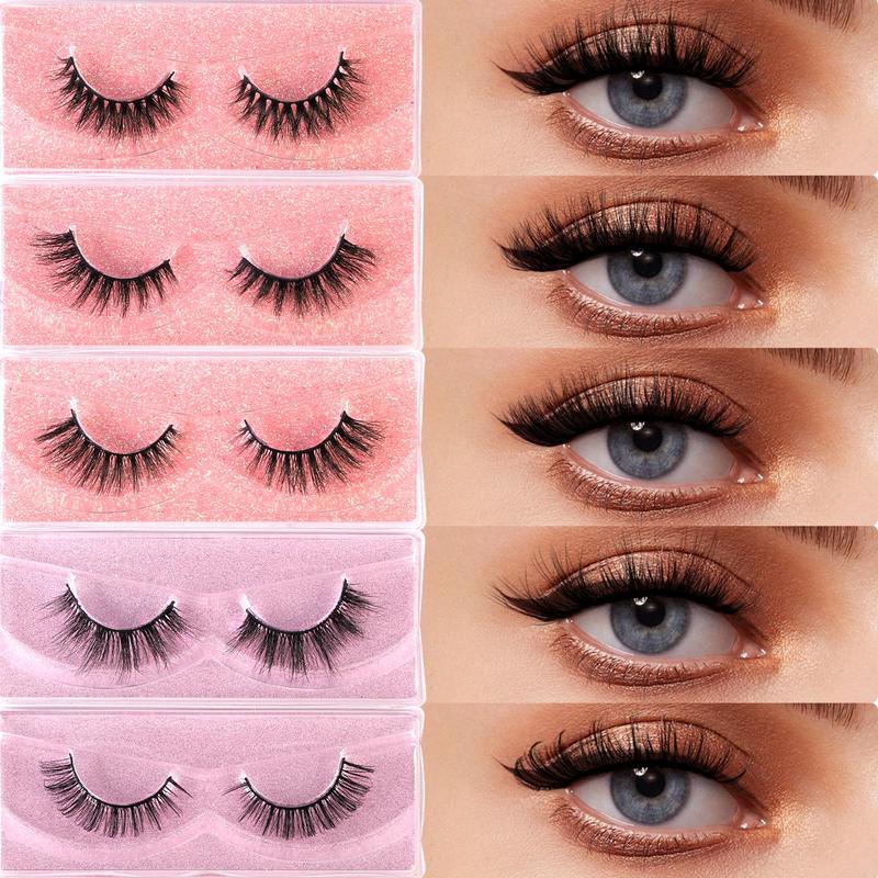 5 Styles Natural Cross Full False Eyelashes Lash Clusters, 50 Pairs Fluffy Slim Faux Cluster Lashes, Volumized False Eyelashes for Women and Girls Eye Makeup Enhancement