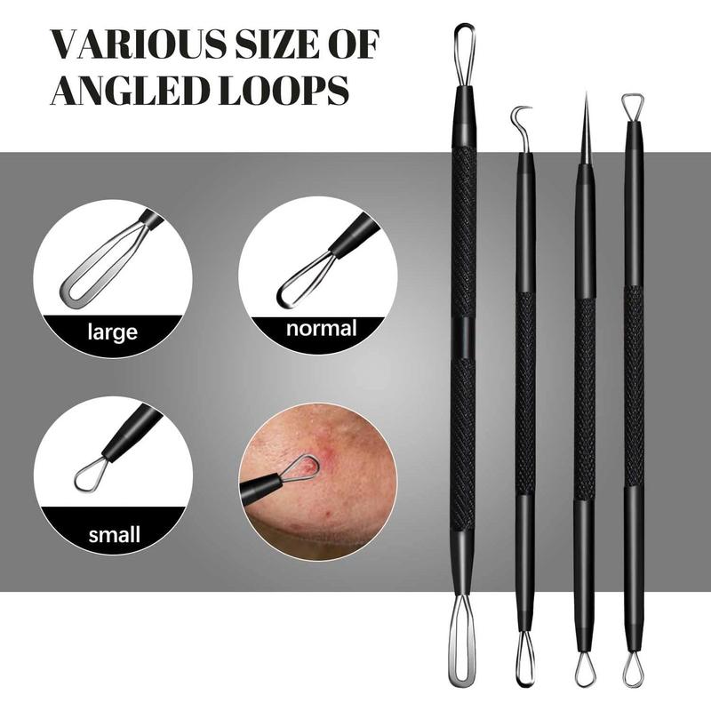 Blackhead Remover Tool, Pimple Extractor Tool Set Extraction Acne Tool Blackhead Whitehead Remover Stainless Steel for Nose and Face with Black Bag - 9 Pieces Thanksgiving, Christmas, New Year Gifts