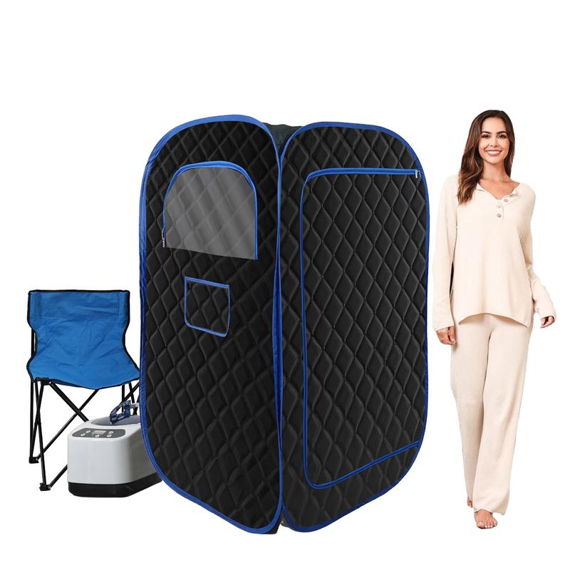 Portable Folding Full size Steam Sauna with 1000W&2.2L steam Generator. Personal Sauna Tent for Relaxation & Spa at home. Fast heating. Folding Steel Rim, it's easy to install, with FCC certification.