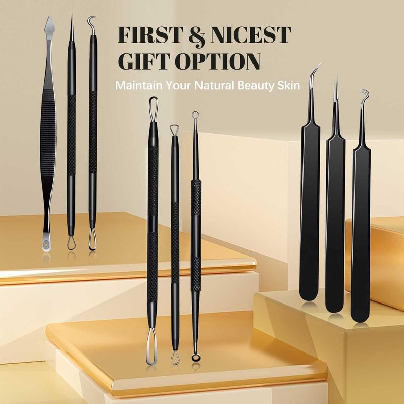 Blackhead Remover Tool, Pimple Extractor Tool Set Extraction Acne Tool Blackhead Whitehead Remover Stainless Steel for Nose and Face with Black Bag - 9 Pieces Thanksgiving, Christmas, New Year Gifts