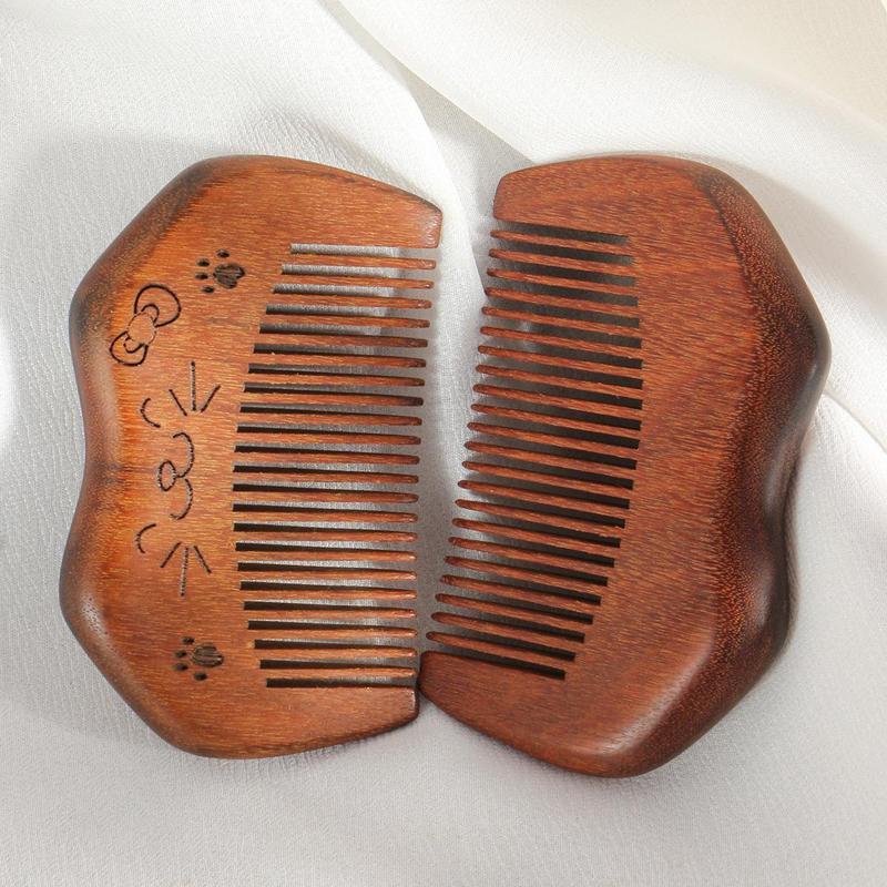 Wooden Cat Pattern Hair Comb, Portable Pocket Comb, Massage Comb, Scalp Massage Comb, Curly Hair Detangling & Styling Tool