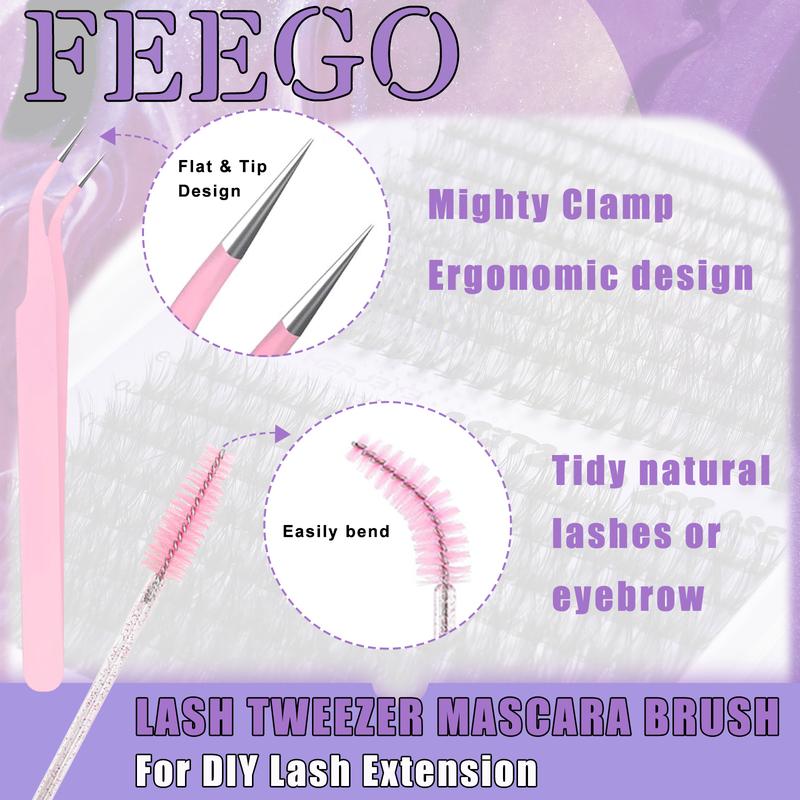 FEEGO Eyelash Extension Kit 30D 40D 9-16mm D Curl Eyelash Curler Kit 320Pcs Includes Eyelash Adhesive as well as Eyelash Tweezers Beauty Brush for Eyelash Extensions Wispy Hybrid Eyelash for Beginners.