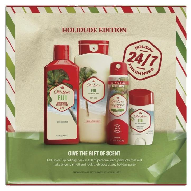 ($50 Value) Old Spice Holiday Gift Pack for Men, Fiji Scent, Body Wash, Antiperspirant and Deodorant, Aluminum Free Spray, 2 in 1 Shampoo