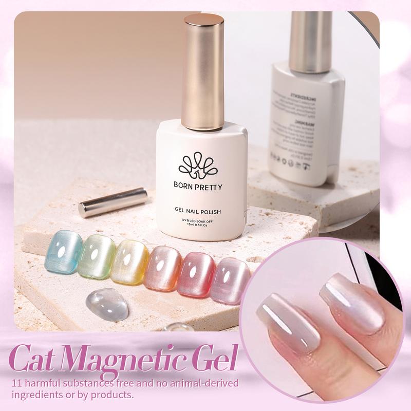 BORN PRETTY Moonlight Cat Eye Magnetic Gel Polish 15ml With Magnetic Stick Cat Magnetic Nail Polish Gel French Nail Art Ideal Gift For Women&Girls DIY at Home Easy To Use Nail Care