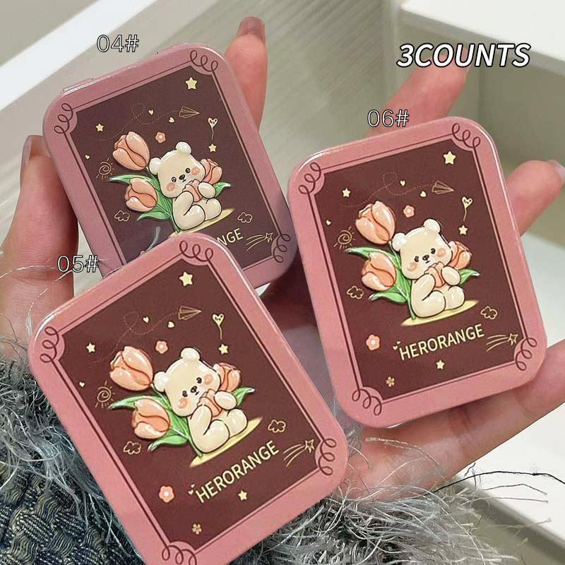 Cute Bear Design Blush Palette, 3 Counts set Low Saturation Matte Blush, Natural Look Lightweight Blush, Soft Color Shadow, Suitable for All Skins