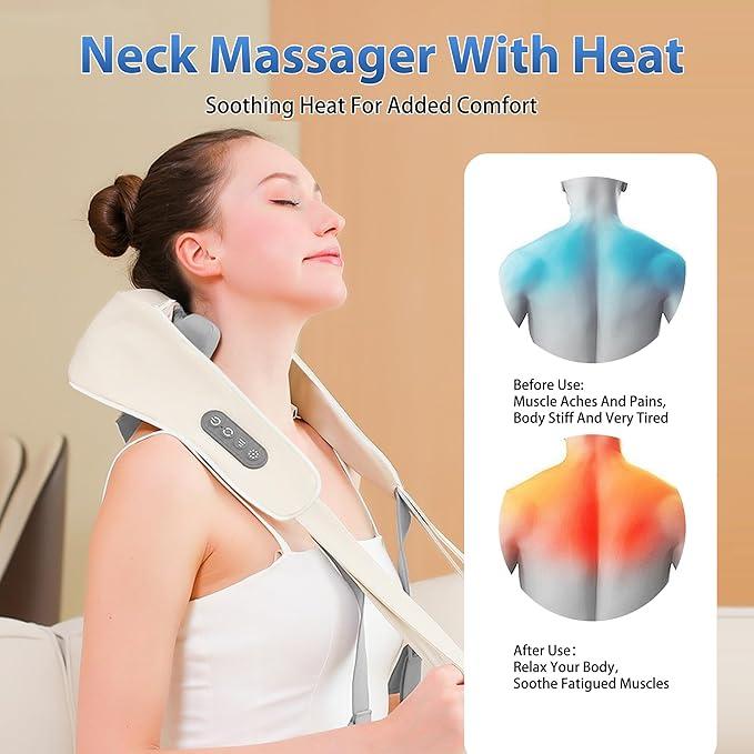 6D Kneading Electric Massage for Shoulder and Neck, Back, Waist, and Legs - Hot Compress and Wearable Wireless Design - Comfort