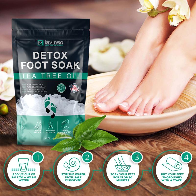 Tea Tree Oil Foot Soak with Epsom Salt - Made in USA - for Toenail Health, Athletes Foot, Stubborn Foot Odor, Softens Calluses & Soothes Sore Tired Feet