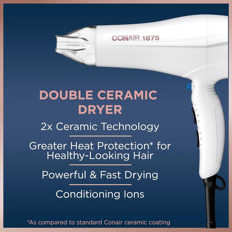 Double Ceramic Hair Dryer with Diffuser | Blow Dryer with Ionic Conditioning | Includes Diffuser and Concentrator |