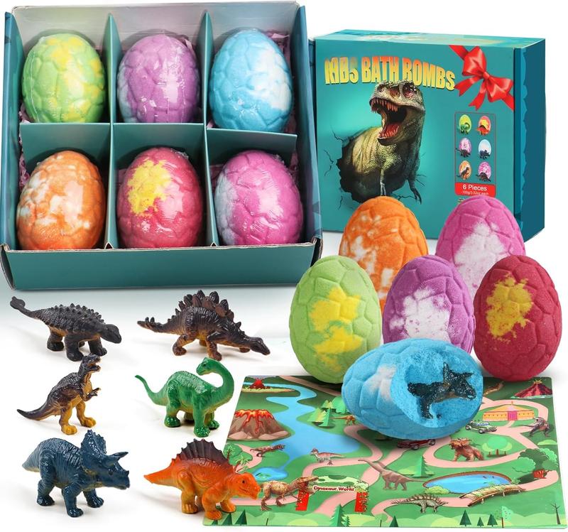 Bath Bombs for  with Toys Inside, 6  Bubble Bath Bombs with Surprise Inside & Dinosaur Themed Mat, Dinosaur Bath Bombs for  3-9 Years, Stocking Stuffers for  Boys Girls