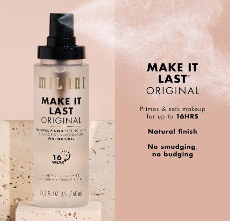 Milani Make It Last Setting Spray, Prime + Correct + Set, Natural Finish, 2.03 fl oz Flawless Long Lasting Makeup Niacinamide  Cosmetic Watermelon