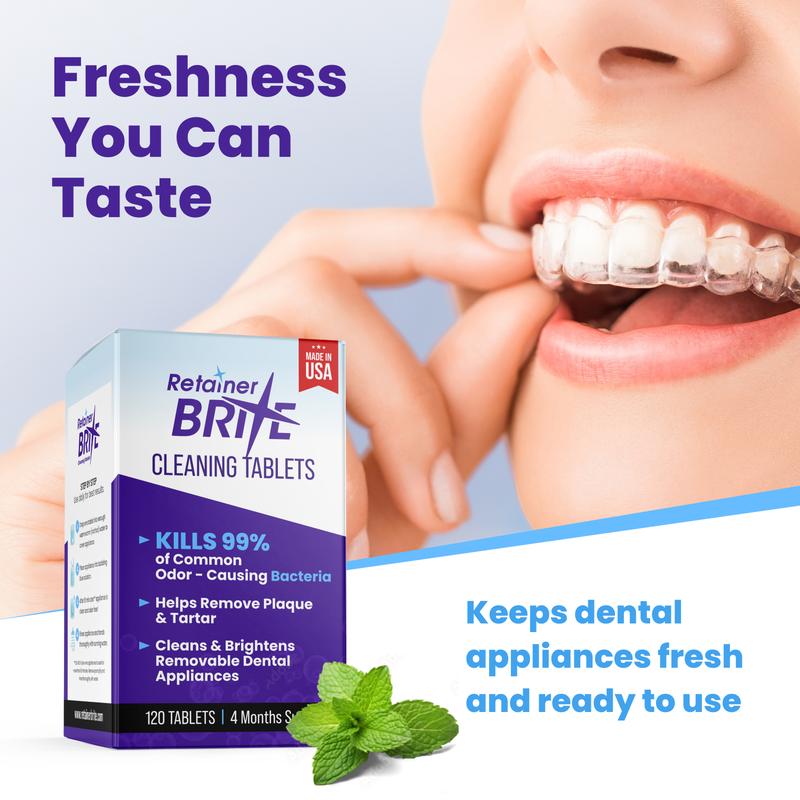 Retainer Brite - Retainer Cleaner Tablets for Invisalign, Mouth Guard Cleaner, Night Guard Cleaner and More. Cleaning Tablets for Ultrasonic Cleaners. 120 Tablets - 4 Month Supply. Made in USA