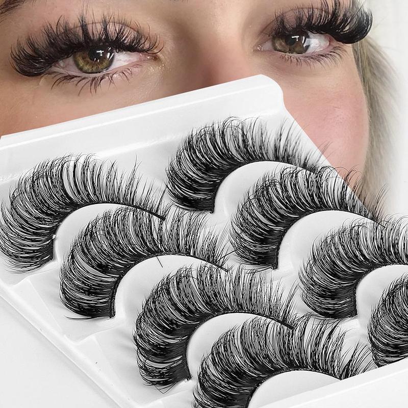 DD Curl-free Grafting 4 Pairs False Eyelashes, Multi-layer Daily Dense Curled Cross-shaped Curling Strip Lashes, Curl Fake Eyelashes for Women Eye Makeup