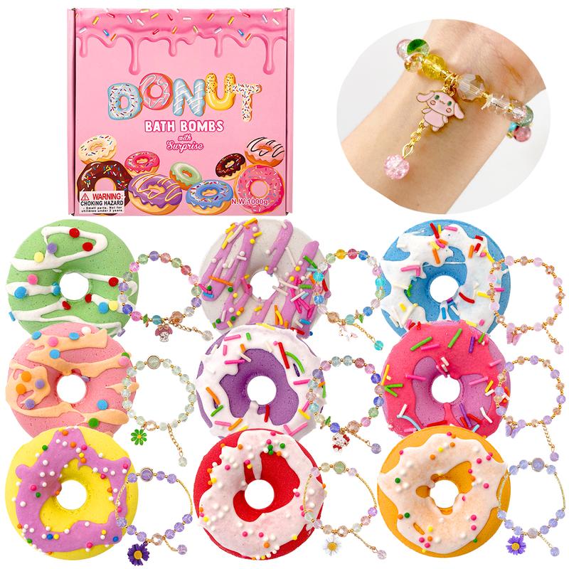 9 Pack Donut Bath Bombs With Surprise Inside, Bath Bombs With Jewelry Inside For Girls Body Care Body Wash