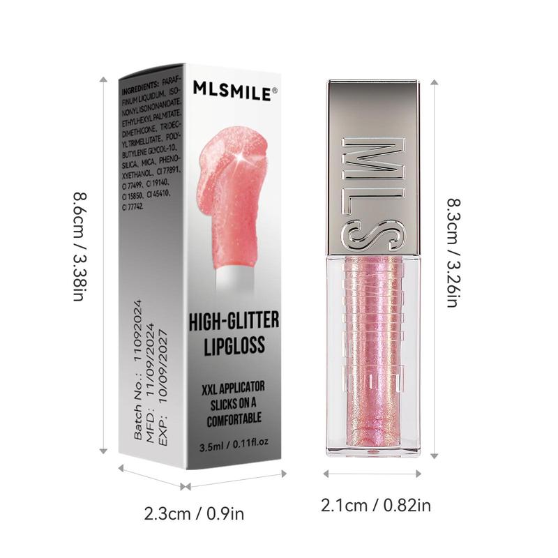 Glitter Lip Gloss with Large Brush Head, 1 Count Mirrored Pearlescent Lip Oil, Stacked Lipstick, Shimmer Lip Glaze , Moisturizing Tinted Gel