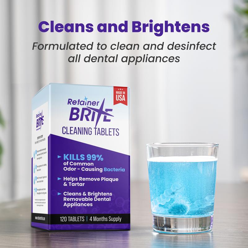 Retainer Brite - Retainer Cleaner Tablets for Invisalign, Mouth Guard Cleaner, Night Guard Cleaner and More. Cleaning Tablets for Ultrasonic Cleaners. 120 Tablets - 4 Month Supply. Made in USA