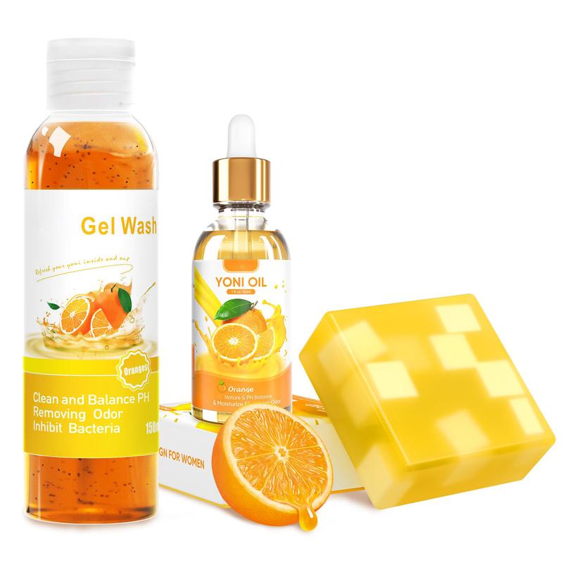 Yoni Soap & Yoni Oil & Feminine Wash Set for Women, Yoni Wash for V Ph Balance Remove Odor Moisturizing, Orange 1 Fl.Oz Feminine Oil & 5.07 Fl.Oz V Wash 3.53 OZ Yoni Soap Bar