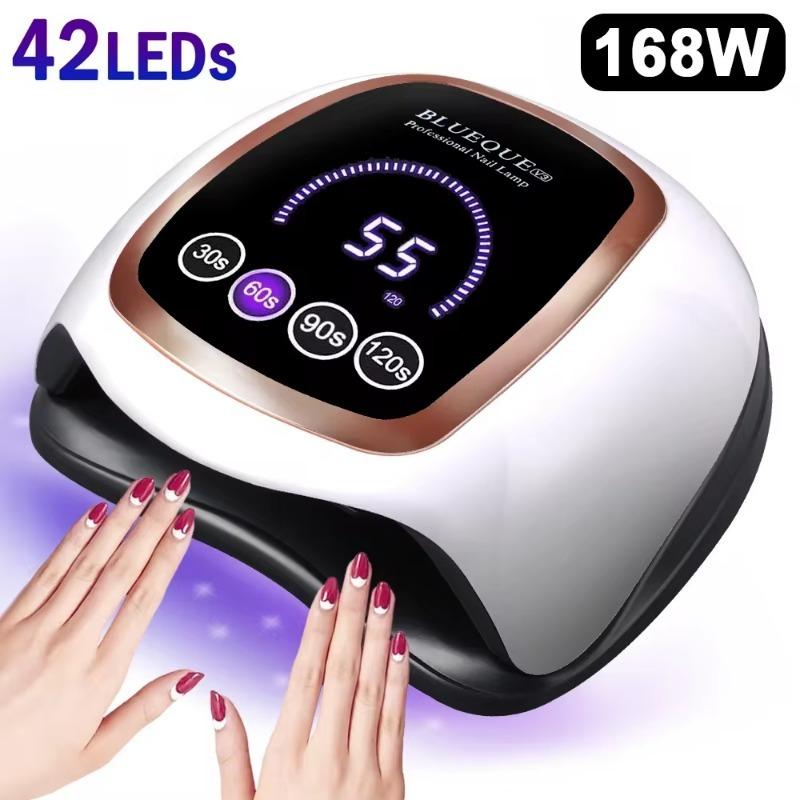 LED Nail Lamp 168W for Gel Nails Fast Curing Dryer with 42 LEDS 4 Timers Professional UV Light for Home Salon Nail Art Tools