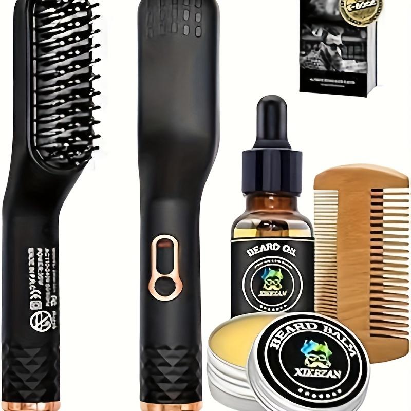 Beard Hair Straightener Set, Contains Beard Cream, Beard Oil and Beard Guide E-book, Upgraded Version 3 in 1 Straight Comb, Gift for Men, Suitable for Dad, Husband, Boyfriend