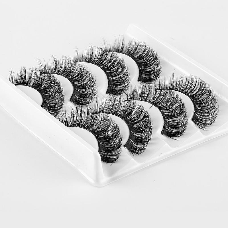 DD Curl-free Grafting 4 Pairs False Eyelashes, Multi-layer Daily Dense Curled Cross-shaped Curling Strip Lashes, Curl Fake Eyelashes for Women Eye Makeup