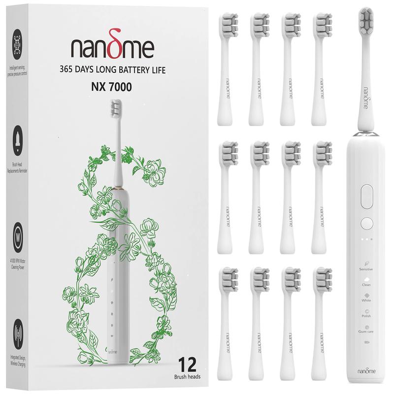 Nandme Sonic Electric Toothbrush for Adults - Rechargeable Electric Toothbrushes with 8 Brush Heads & Holder, Travel Case, Power Electric Toothbrush with Holder，3 Hours Charge for 120 Days electric toothbrush  Oral Waterproof