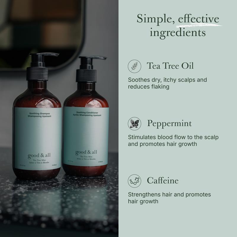 Good&All Tea Tree Shampoo & Conditioner Set for Dry Itchy Scalp with Peppermint - Sulphate, Silicone, Fragrance, Paraben Free - 400ml any