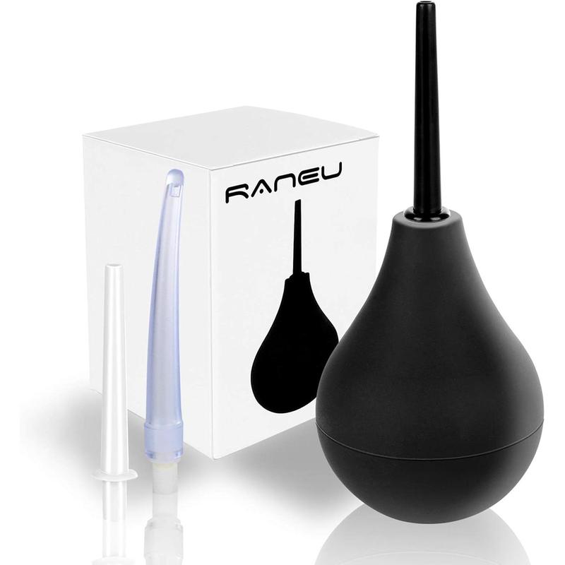 RANEU Enema Bulb Douche Enema Kit for Women & Men with 3 Nozzles (Black, 4 Piece Set)