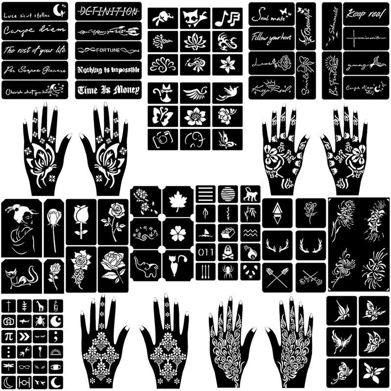 Reusable Henna Nail Art Tattoo Stencils, 22pcs set DIY Face & Body Painting Templates, Temporary Tattoo Stencils for Music Festival, Party, and Cosplay