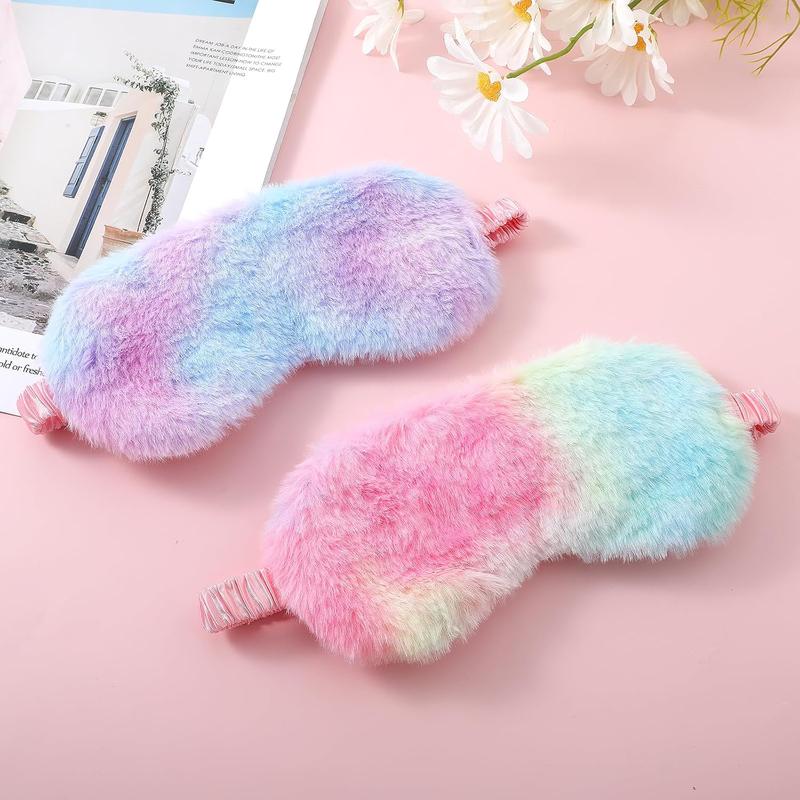 2 Pack Plush Sleep Eye Masks Soft Plush Eye Masks Fluffy Eye Masks Comfortable Sleep Mask Eye Mask Rainbow Faux Fur Eye Masks for Women Men and Kids Travel Nap Sleep Thanksgiving, Christmas, New Year Gifts