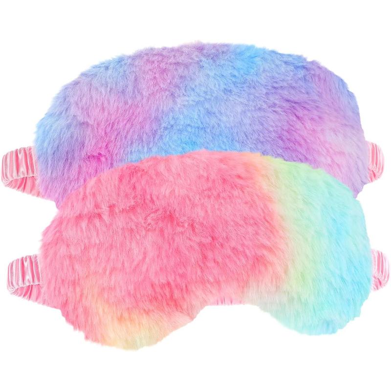 2 Pack Plush Sleep Eye Masks Soft Plush Eye Masks Fluffy Eye Masks Comfortable Sleep Mask Eye Mask Rainbow Faux Fur Eye Masks for Women Men and Kids Travel Nap Sleep Thanksgiving, Christmas, New Year Gifts