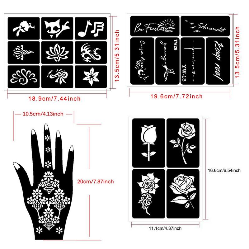 Reusable Henna Nail Art Tattoo Stencils, 22pcs set DIY Face & Body Painting Templates, Temporary Tattoo Stencils for Music Festival, Party, and Cosplay