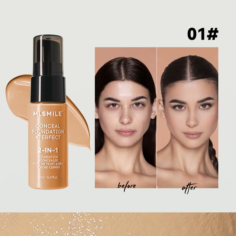 2 In 1 Foundation Concealer,Full Coverage,Natural Matte Finish ,Lightweight Creamy Texture,Waterproof Liquid Makeup for Women Cosmetic